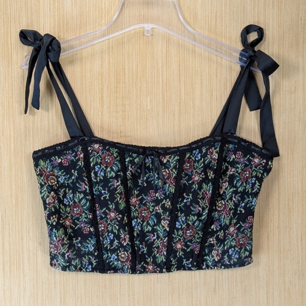 Altar'd State Floral Tapestry Corset Top Size L Cottage Peasant Coquette Boho